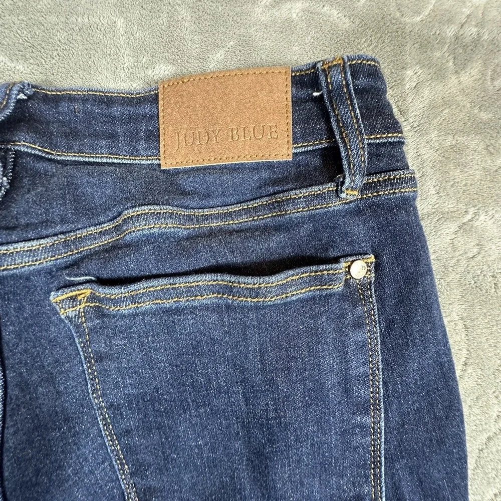 Judy Blue Jeans Womens 15 32 Bootcut Mid Rise Dark Wash Whiskered Stretch Denim